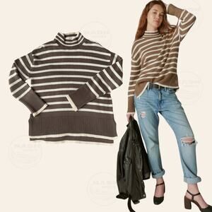 Lucky Brand Oversized Cashmere Cotton Blend Sweater | Chocolate Stripe NWOT XS